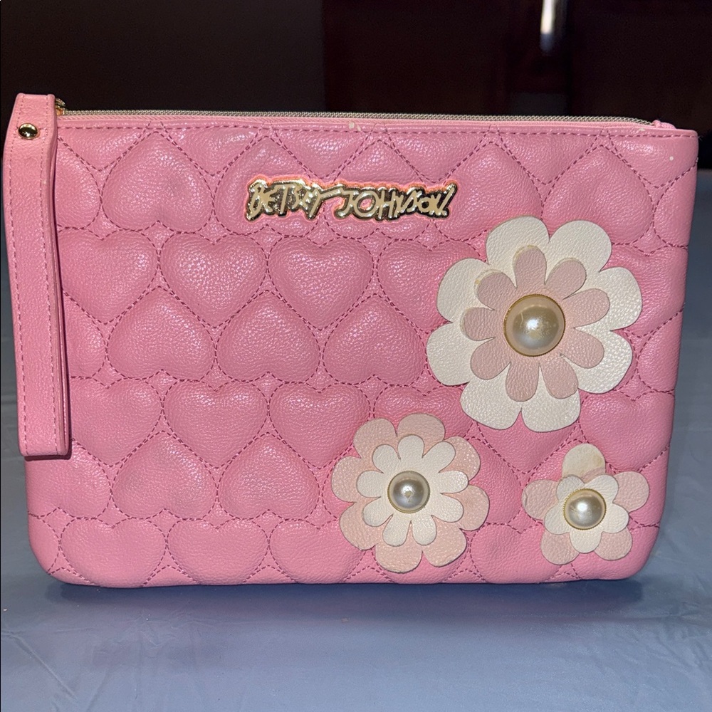 Betsey Johnson Pink Heart-Quilted Clutch